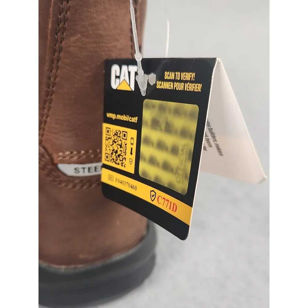 Caterpillar Work Boots Mens 9 Wide Brown Leather CAT Wheelbase Steel Toe P91026